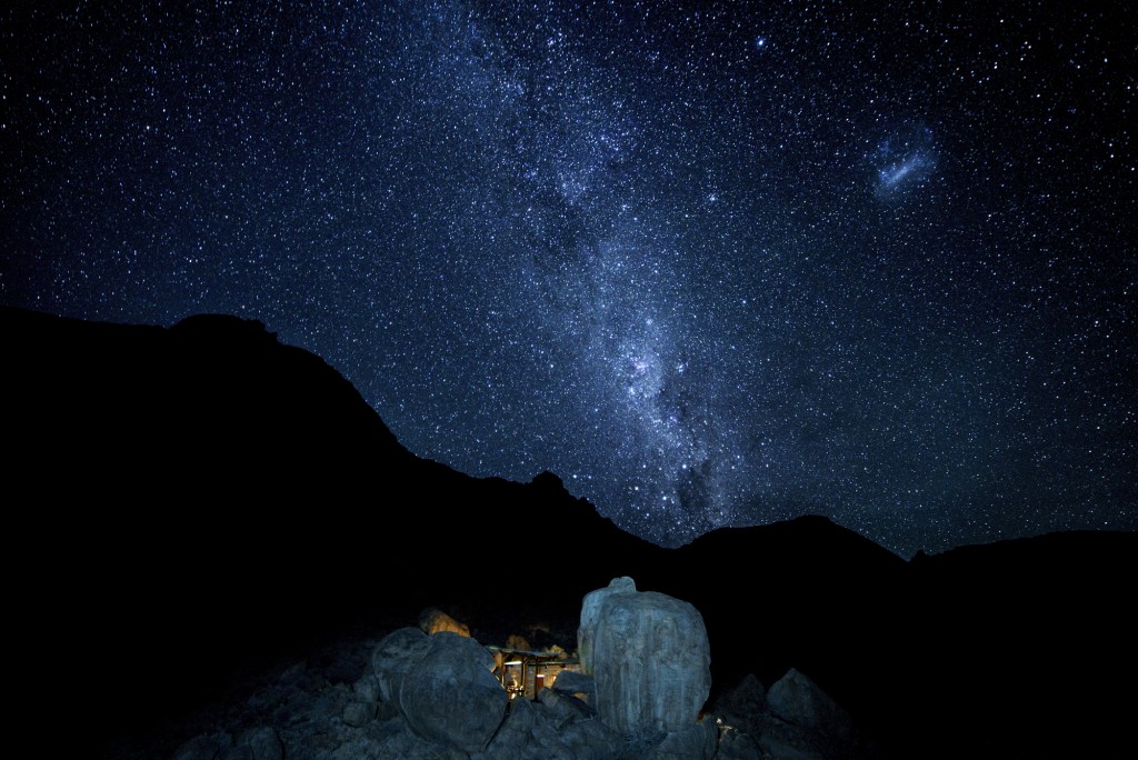 The Milky Way rises over our home built into the rocks at the Gondwana Collection Klein-Aus Vista.