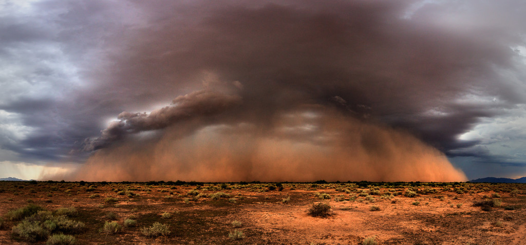 A beautiful haboob rolls north into the Phoenix area on August 25th, 2015. The wall of dust originated to the south of Maricopa, but gained momentum as it blasted noth and new storms developed along the outflow edge.