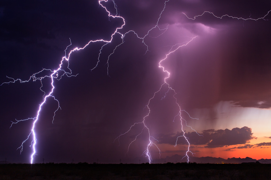 An isolated thunderstorm right at sunset exploded west of Tonopah, Arizona on August 14th...putting on a lightning display that are the kind I dream about. Bolt after bolt, in all kinds of spots and looks. Toss in a little susnet colro and these are images I strive to obtrain all season long.