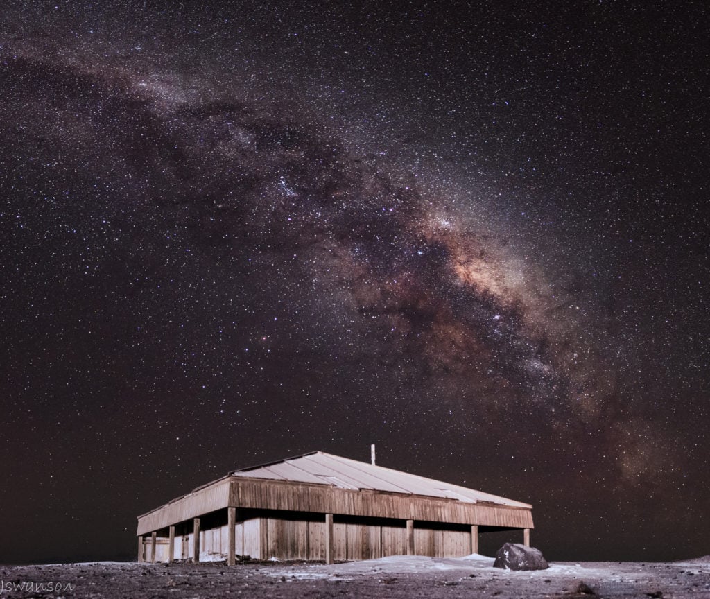 August 7 2015 This was taken at 3am. I used stellarium to know when the Milky Way would be in this location. Robert Falcon Scott and his crew built this hut during their 1901-1904 expedition.