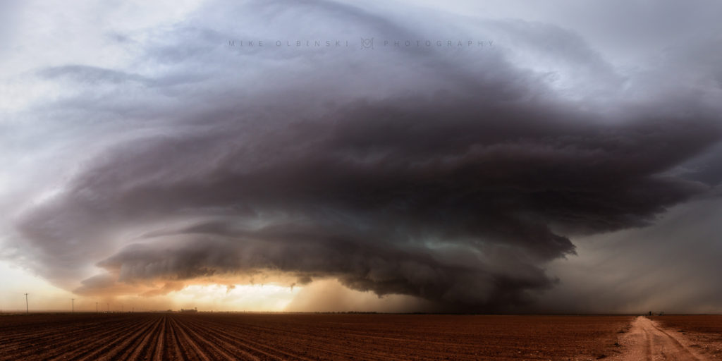 A gorgeous supercell hovers over the farmlands near Ackerly, Texas