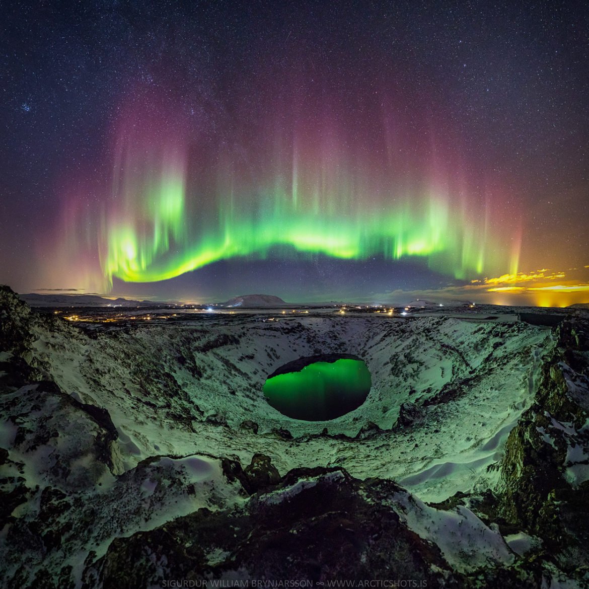 See the Northern Lights Over an Icelandic Volcanic Crater in This Photo